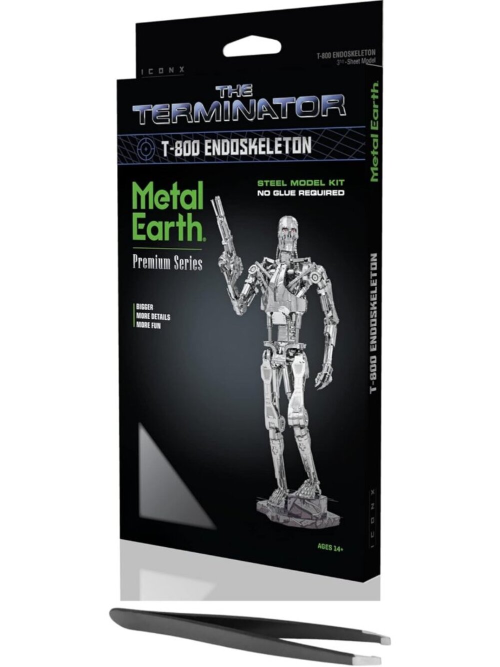 3D Metal Model Kit - Terminator T-800 Endoskeleton, Premium Bundle with Tweezers